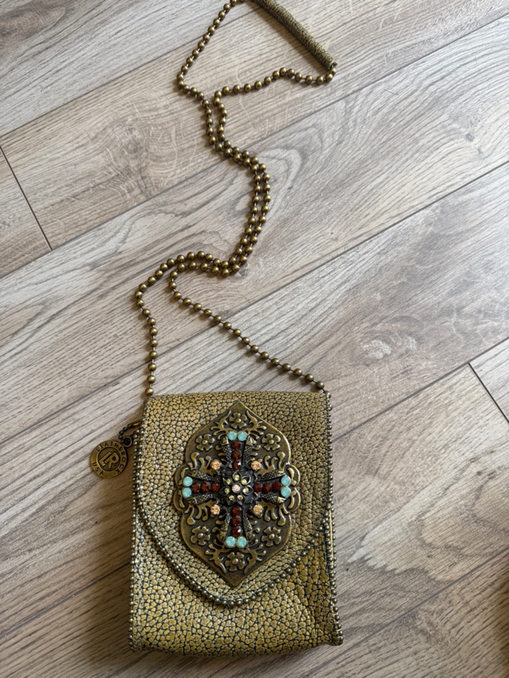 Perfect Leatherock Leather chain cross rhinestone Small Purse bag